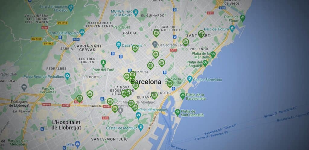 Fűklubok, Marihuána klubok Barcelona városában, térképpel